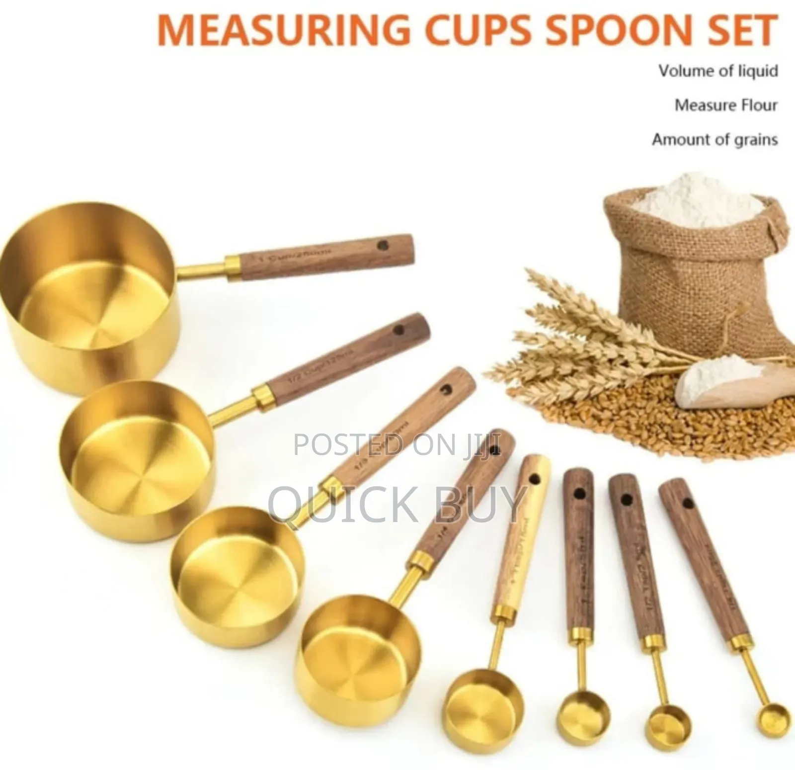 Pretty Stainless Measuring Cups Spoon Set With Wooden Handle