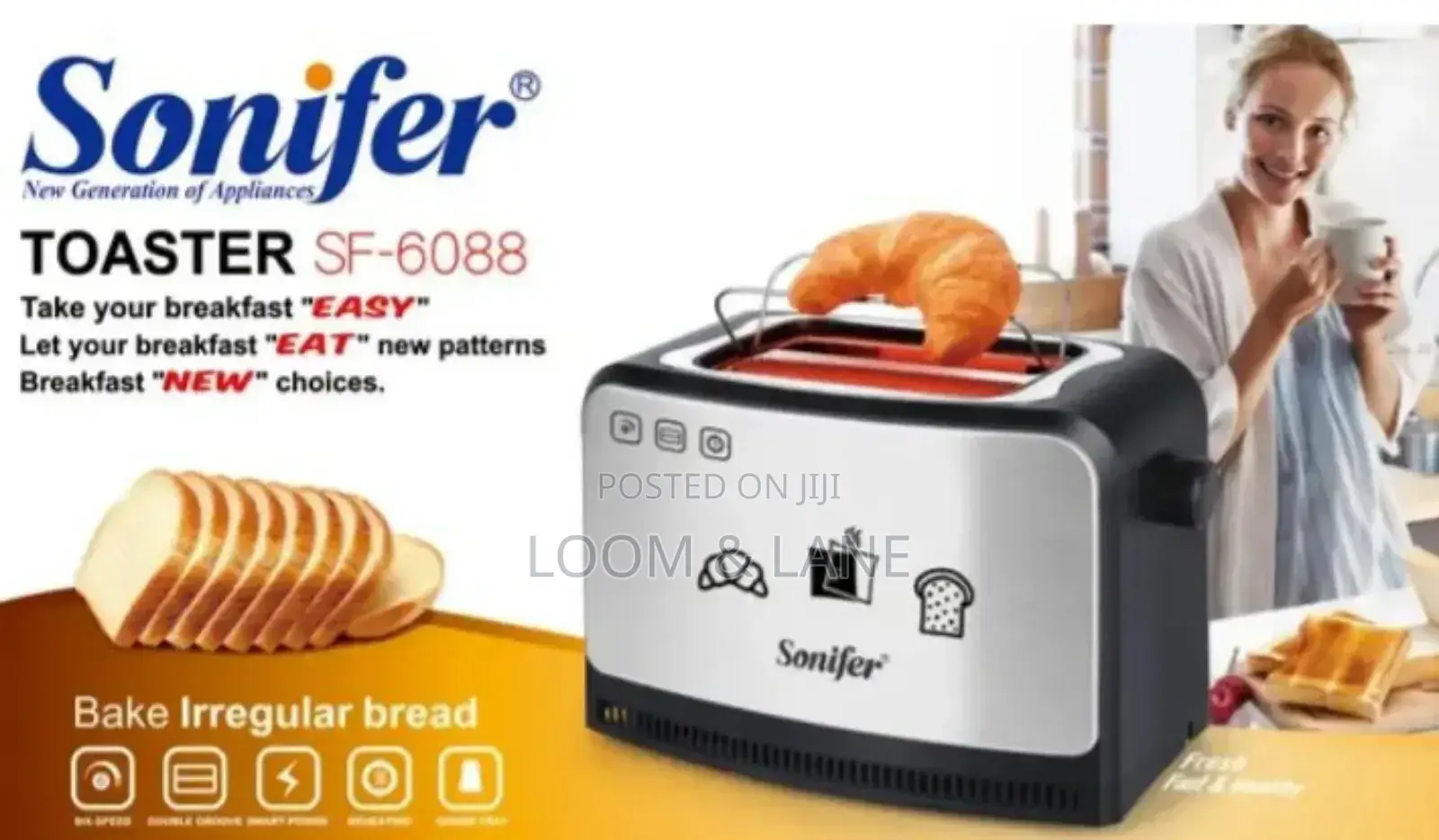Sonifer SF-6088 Stainless Steel Bread Toaster