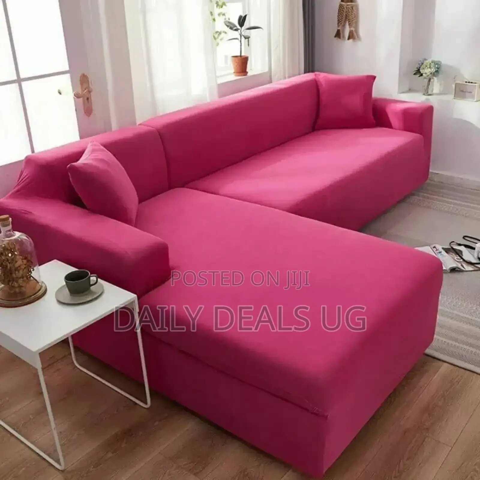 Pink L Shaped Sofa Cover