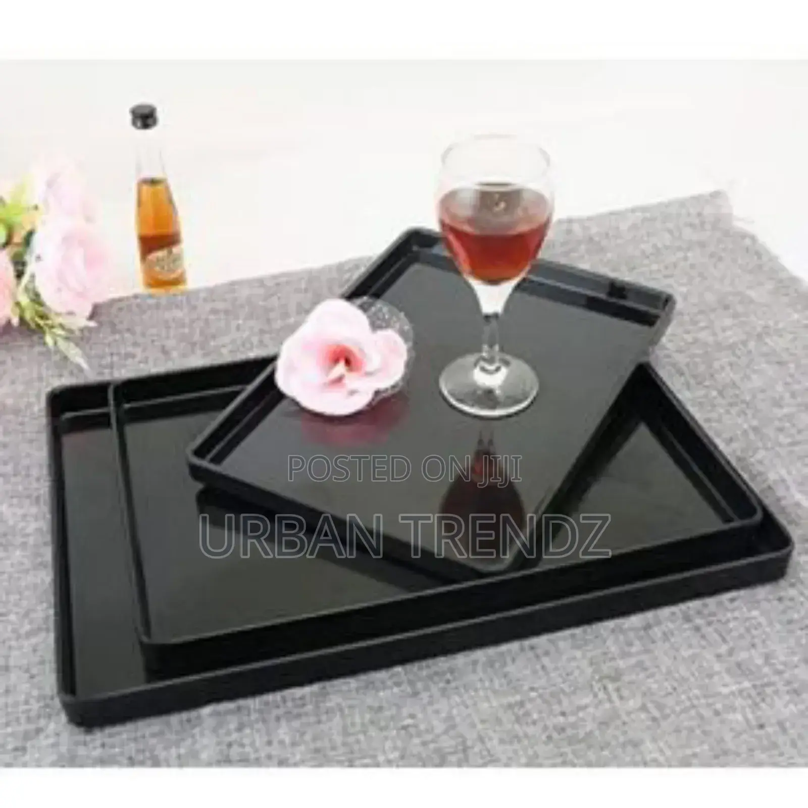3 Pieces of Melamine Dinner Serving Trays Platters-Black.