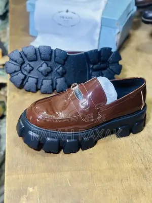 Original Brown Shinny Prada Big Sole Loafers