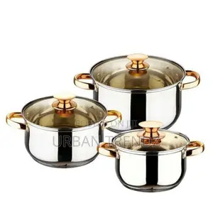 6 Pc Gold Handle Stainless Steel Saucepans Cookware Pots