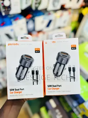 Porodo 50W Dual Port Car Charger With Braided USB C Cable