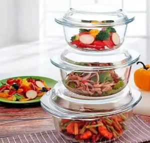 3pcs Crystal Glass Stew Pot With Lid