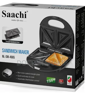 New Nonstick Affordable Saachi Sandwich Maker-Bk