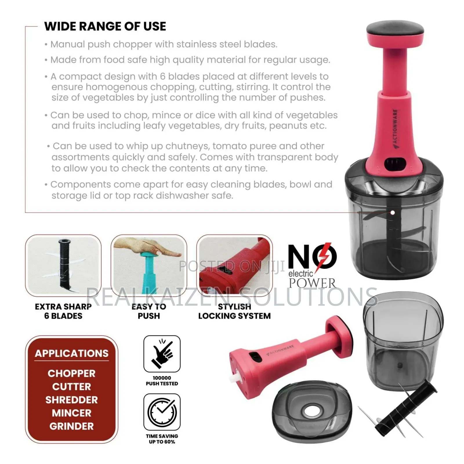 ACTIONWARE Plastic Manual Pushup Vegetables Food Chopper