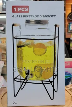5L Glass Beverage Dispenser With Faucet Foldable Wooden Rack