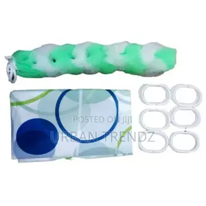 2 In1 Shower Curtain With Bathing Sponge/Color Varies-
