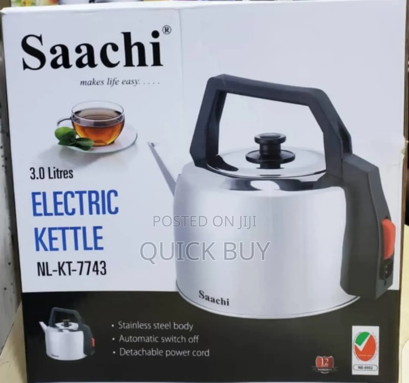 Robust Stainless Steel Saachi Electric Kettle 3 L