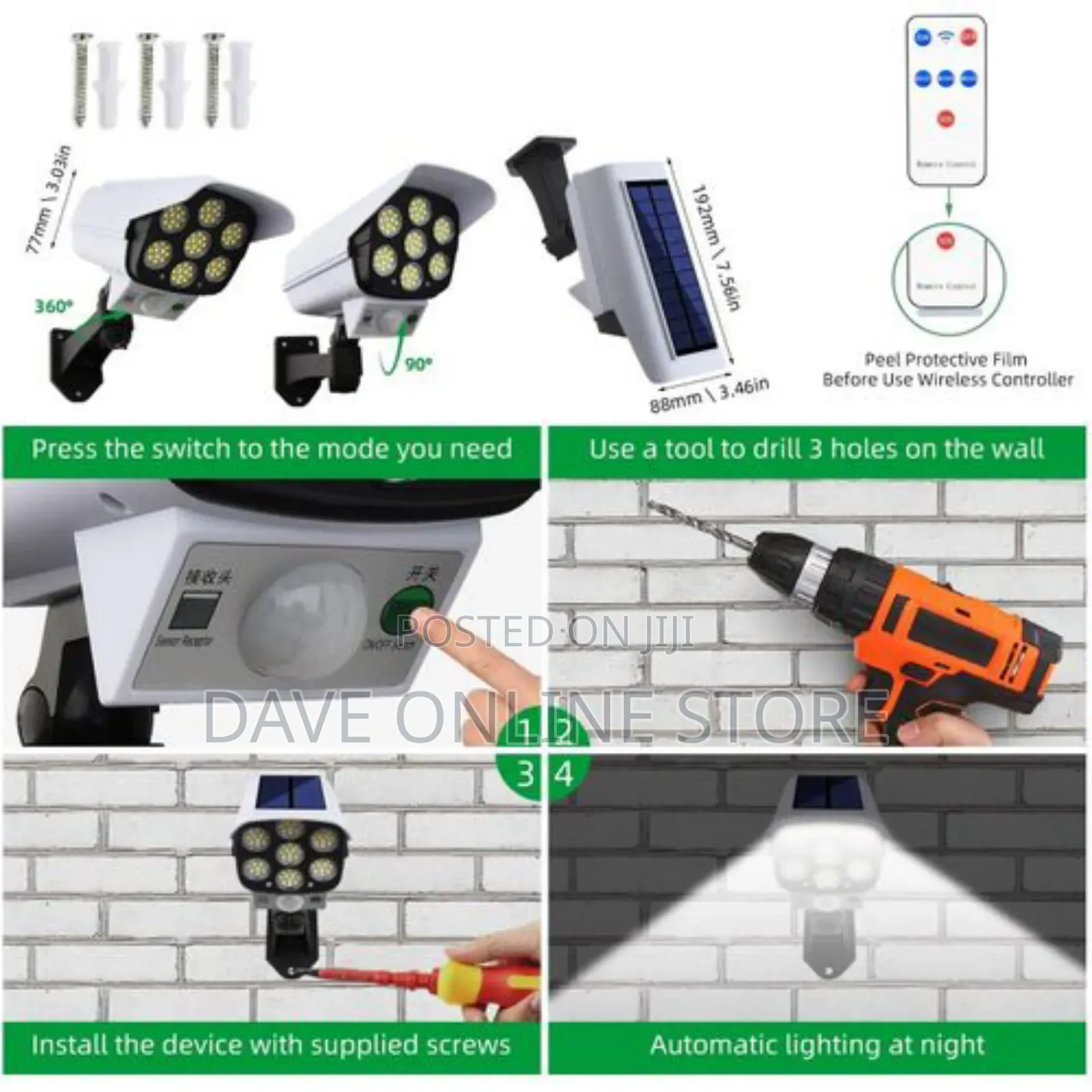 77 LED Camera Solar Light Motion Sensor Wall Lamp IP65