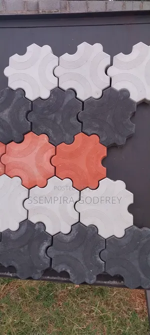Coloured Paving With Red, Grew and Black Designs