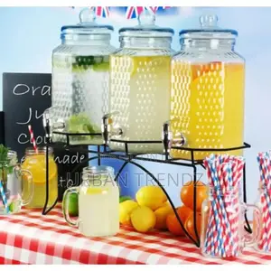 3 Bottles Water Juice Glass Dispenser With Tap-Transparent