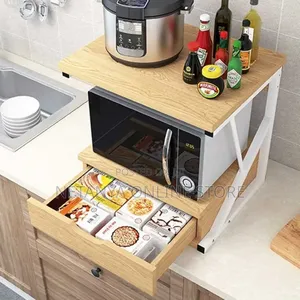 Microwave Oven Wood and Metal Shelf