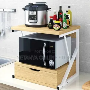 Microwave Oven Wood and Metal Shelf