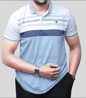 White -Blue Polo Collar T Shirt. Simple and Classic
