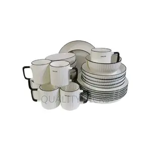 24pcs of Black Line Design Plates Bowls Cups Dinner Set