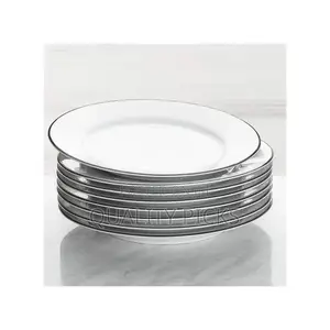 9 LNCH 6 Pieces of Black Line Plates, White.