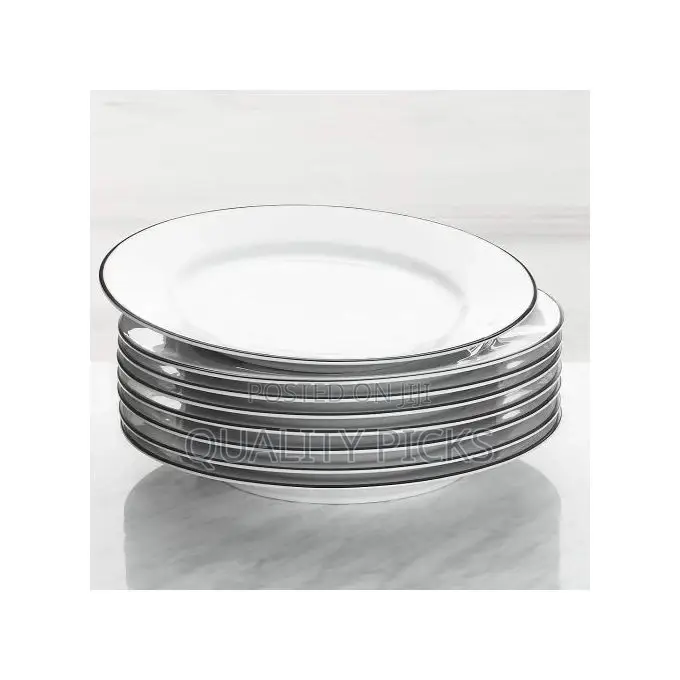 9 LNCH 6 Pieces of Black Line Plates, White.