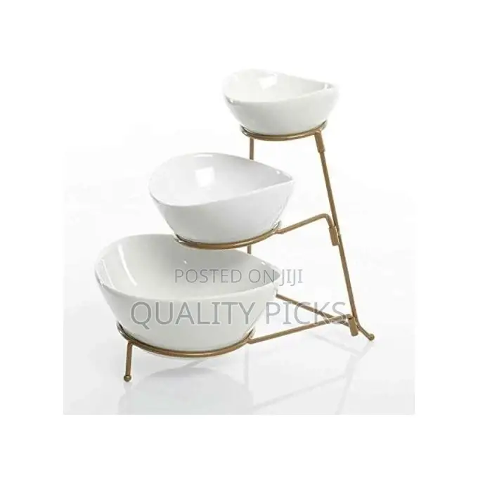 3 Tier Serving Bowls, Dishes With Gold Stand