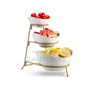 3 Tier Serving Bowls, Dishes With Gold Stand