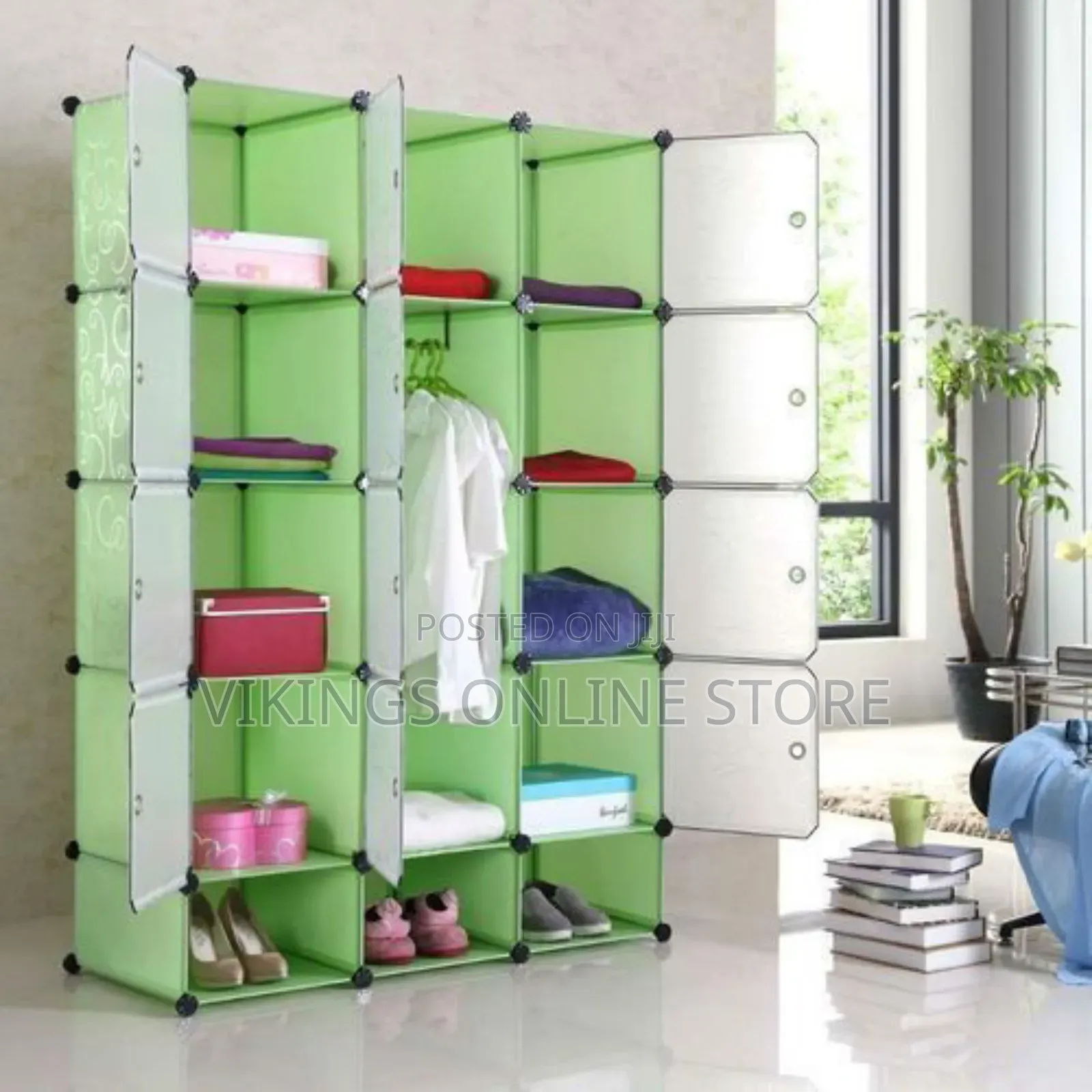 Plastic Frame Portable Wardrobe - Green - Not Assembled