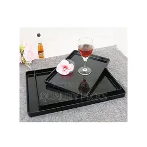 3 Pieces of Melamine Dinner Serving Trays Platters-Black.