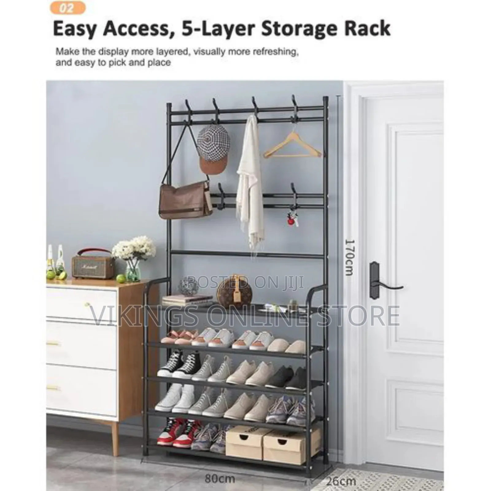 5-Tier Shoe Shelf and 8 Adjustable Metal Hooks Coat Rack,