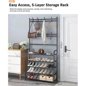 5-Tier Shoe Shelf and 8 Adjustable Metal Hooks Coat Rack,
