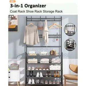 5-Tier Shoe Shelf and 8 Adjustable Metal Hooks Coat Rack,