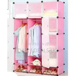 3 Columns Pink Plastic Clothes Wardrobe