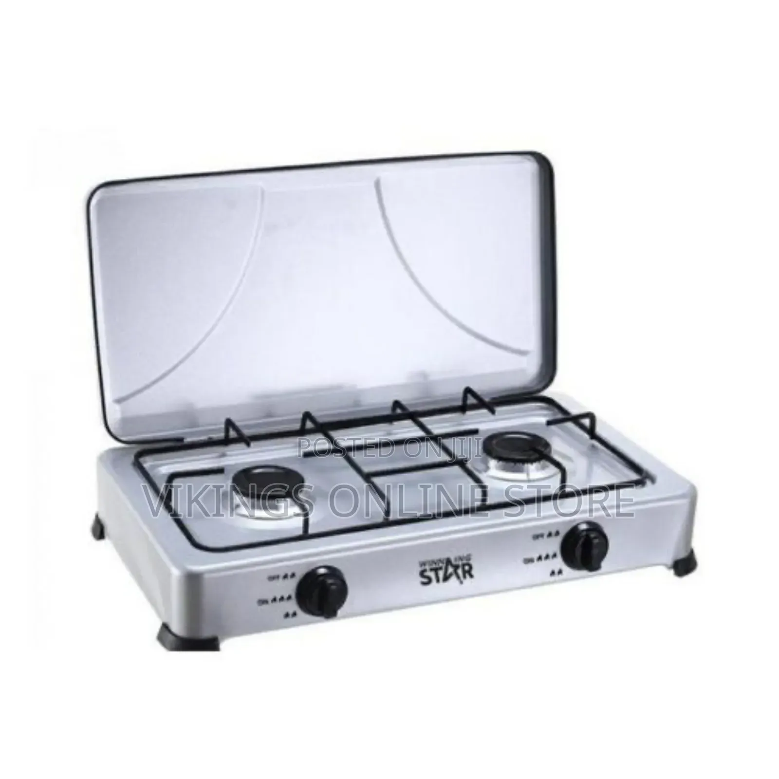 Winning Star 2 Burner Gas Cooking Stove With Lid-Grey