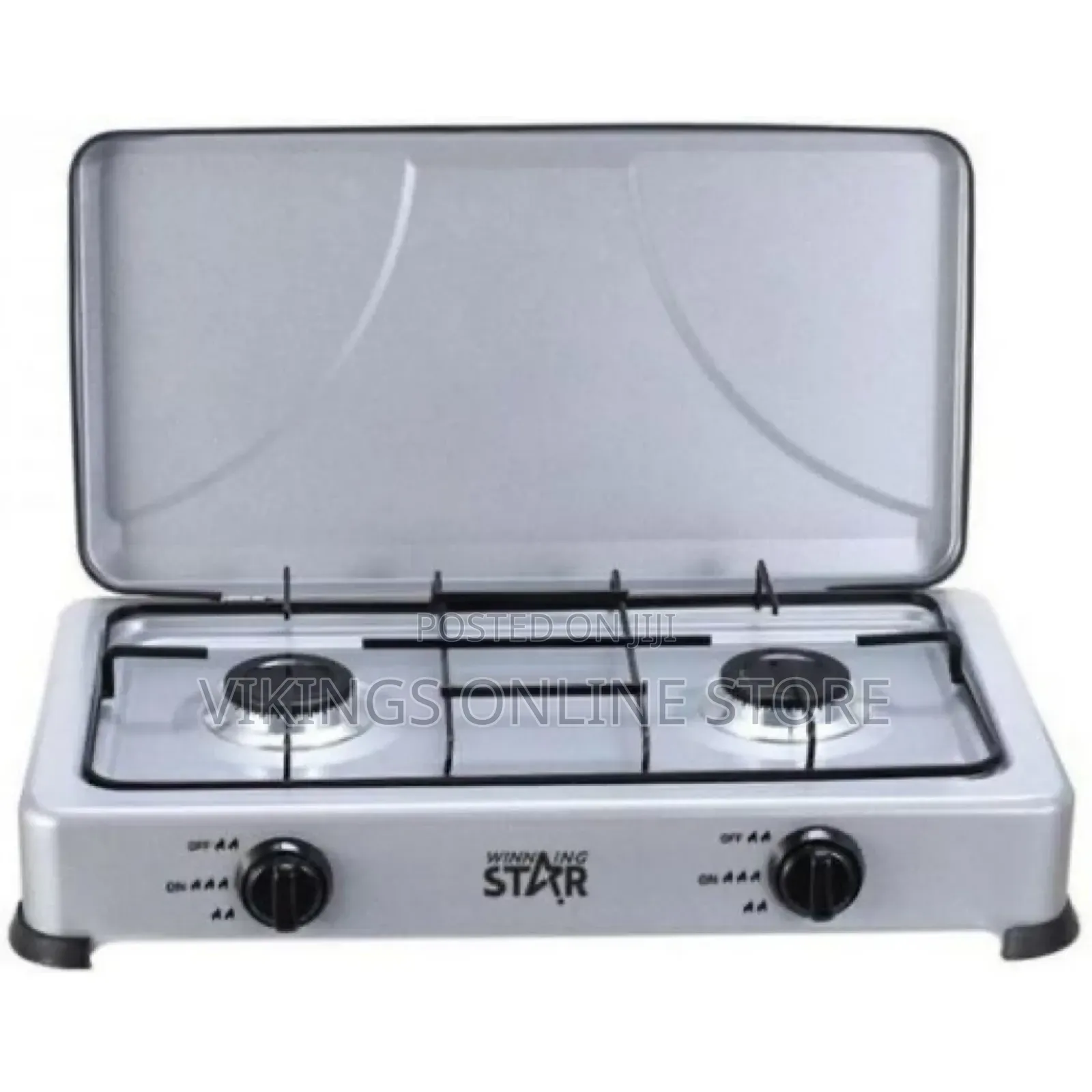 Winning Star 2 Burner Gas Cooking Stove With Lid-Grey