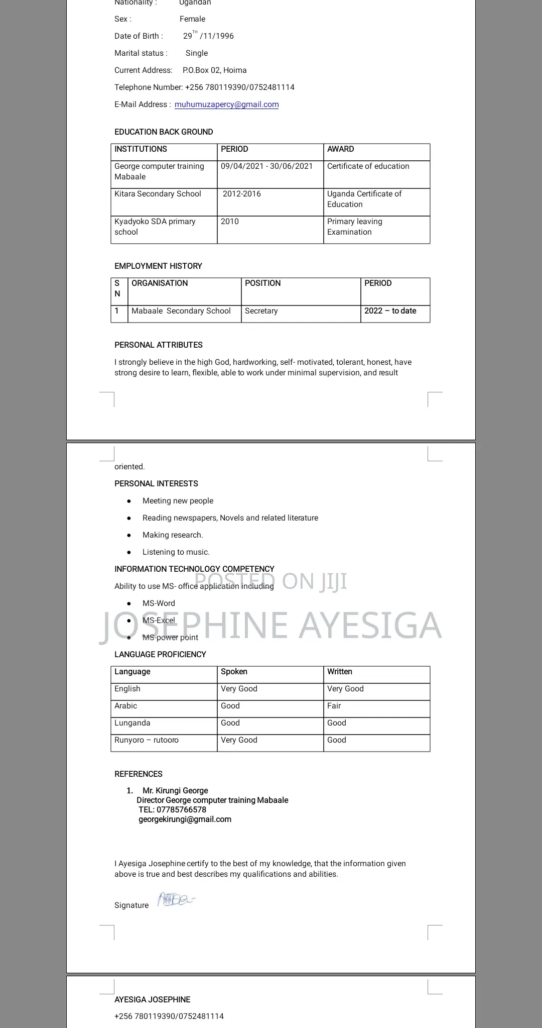 Customer Service CV