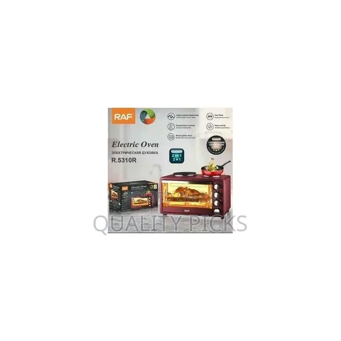 RAF 40L Electric Baking Oven With 2 Hot Plates- Maroon