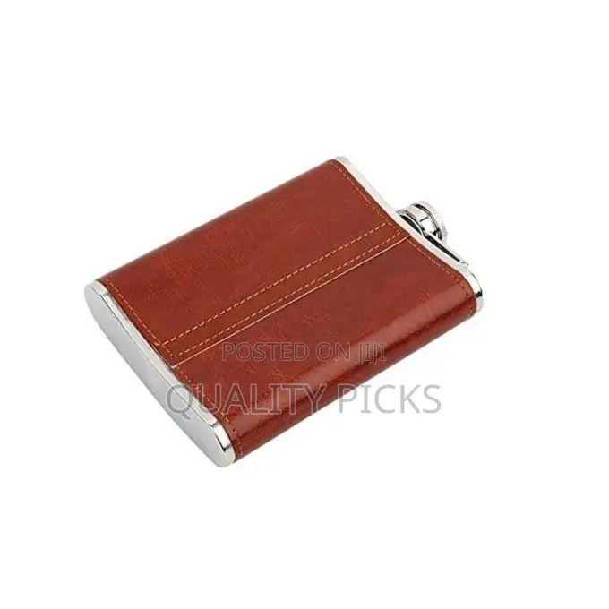 9 Oz Stainless Steel Leather Whisky Hip Flask