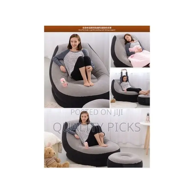 Intex Inflatable Flocking Air Chair With Footrest Blow Up