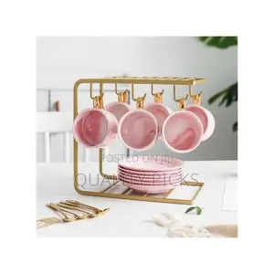 6 Tea Coffee Cups and Saucers Stand Rack Organizer Gift Set
