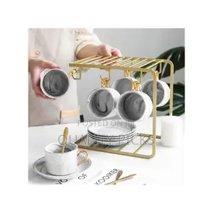 6 Tea Coffee Cups and Saucers Stand Rack Organizer Gift Set