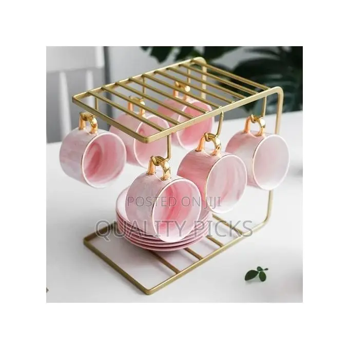 6 Tea Coffee Cups and Saucers Stand Rack Organizer Gift Set