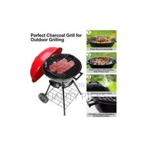 Portable Metal Kettle Trolley Barbecue Wood Charcoal Grill