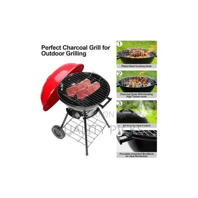 Portable Metal Kettle Trolley Barbecue Wood Charcoal Grill