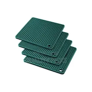 4 PC Square Silicone Trivet Pot Holders Drying Non-Slip Mats