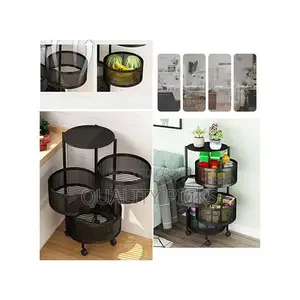 3 Tier Round Kitchen, Bedroom, Bathroom Storage Rack Basket