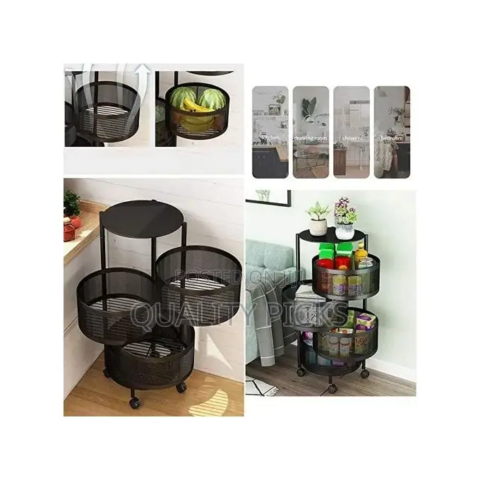 3 Tier Round Kitchen, Bedroom, Bathroom Storage Rack Basket