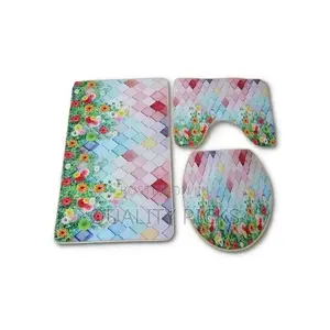 3 PCS Non-Slip Toilet Bathroom Rugs Carpets-Multi-