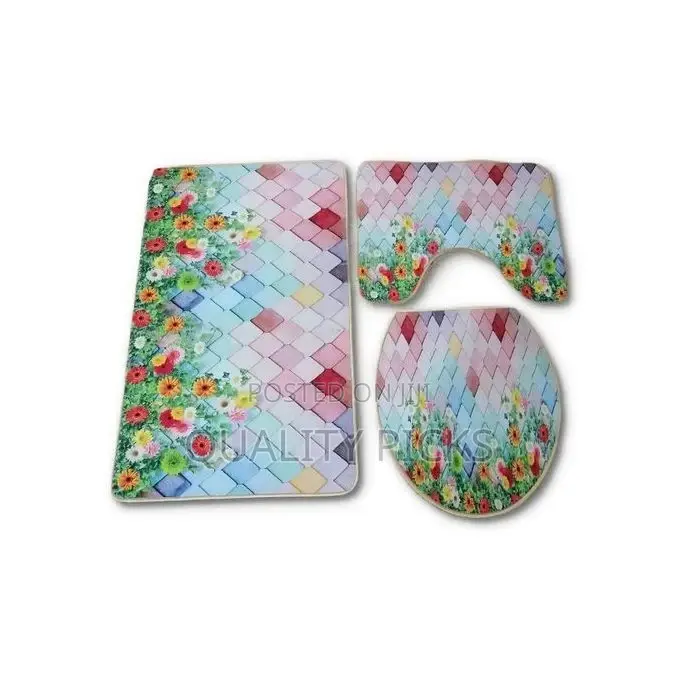 3 PCS Non-Slip Toilet Bathroom Rugs Carpets-Multi-