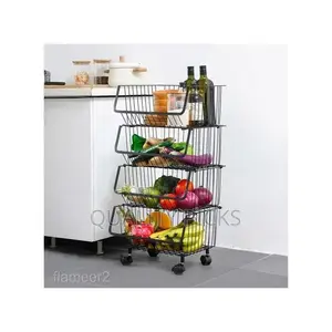 Metallic Pantry Storage Bin Rack Organizer Trolley