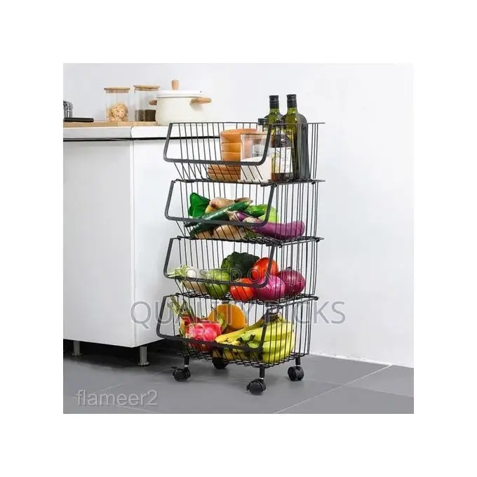 Metallic Pantry Storage Bin Rack Organizer Trolley