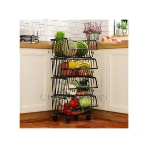 Metallic Pantry Storage Bin Rack Organizer Trolley