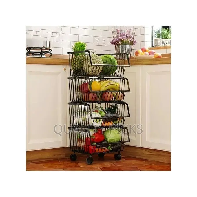 Metallic Pantry Storage Bin Rack Organizer Trolley